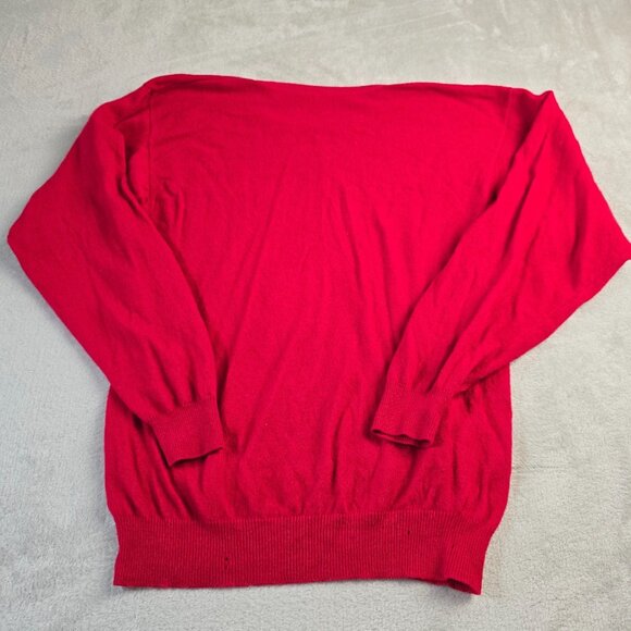 Vintage Cashmere Sweater Womens 38 Small Red Snow Lotus Soft FLAW Cutter Piece - Picture 2 of 15